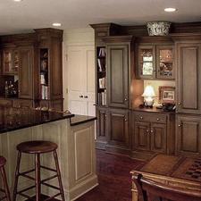 After Russet colored and glazed accent cabinets